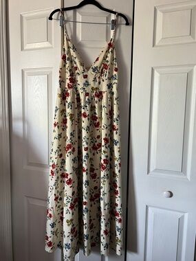 Caroline Constas Cream Maxi Dress with Red & Blue Floral Print
